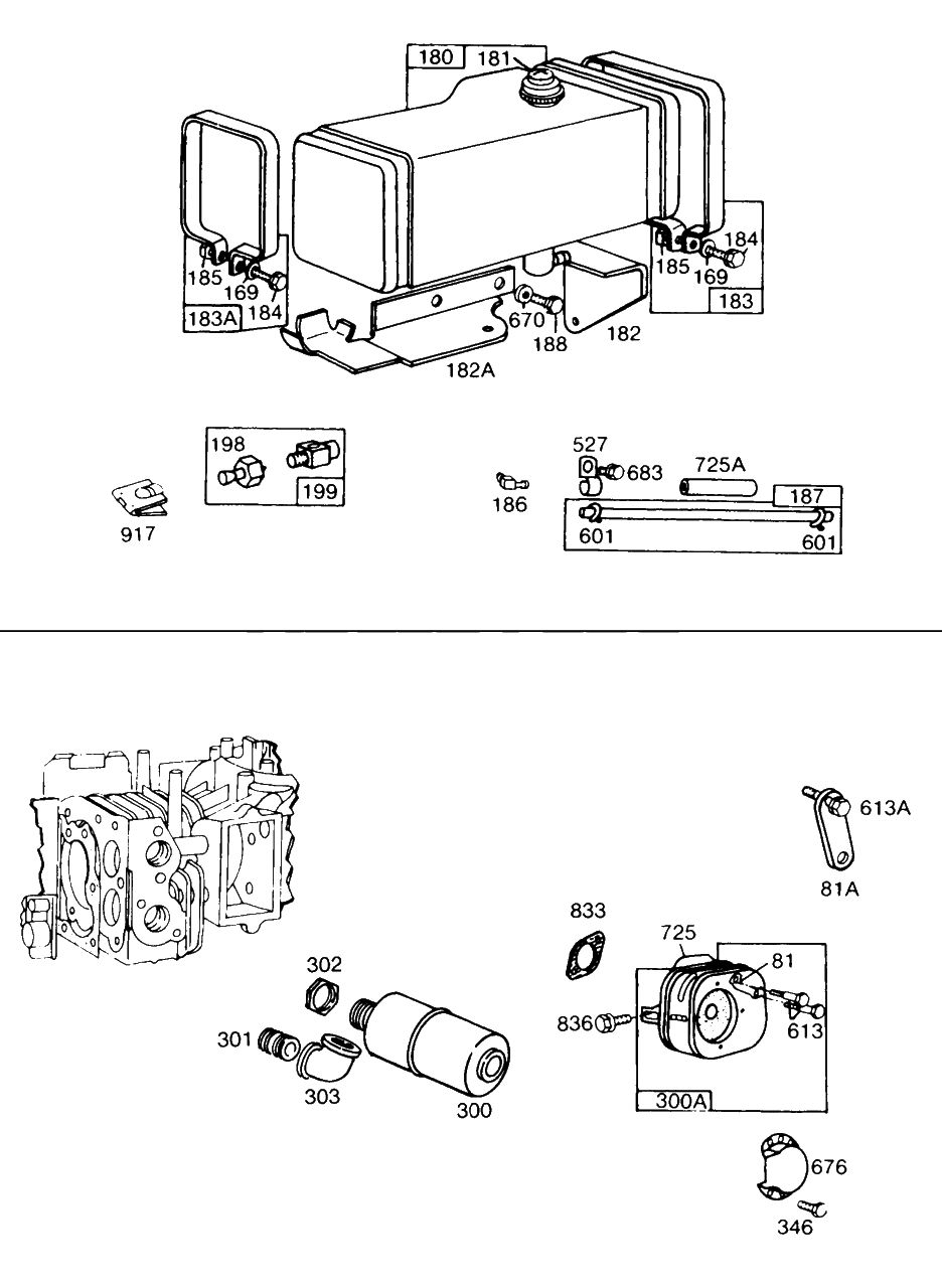 Fuel Tank, Mufflers And Parts Diagram and Parts List for 191705-5131-XX  Briggs and Stratton Engine